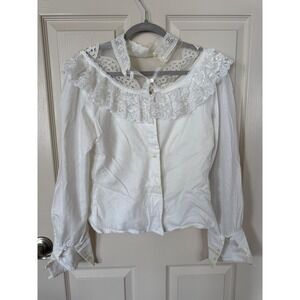 Gunne‎ Sax Vintage Lace Blouse Victorian Edwardian Style Top White Size Small n1